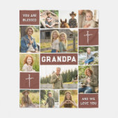 Blessed Grandpa 12 Photo Collage Custom Text Fleece Deken (Voorkant)