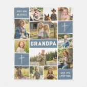 Blessed Grandpa 12 Photo Collage Custom Text Fleece Deken (Voorkant)