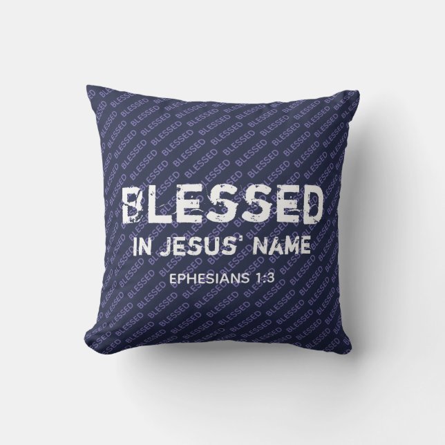 BLESSED IN Christelijk Scriptblauw VAN DE NAAM VAN Kussen (Voorkant)