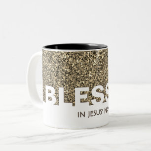 BLESSED in Jezus' naam   Stijlvolle BEIGE Glitter Tweekleurige Koffiemok