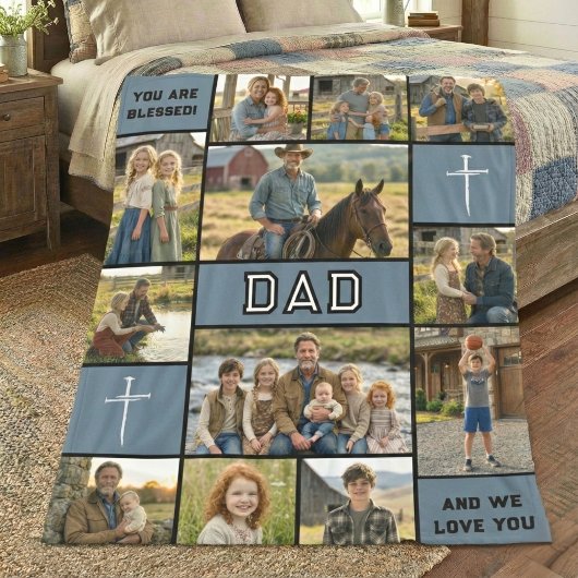 Blessed Loved Dad 12 Photo Collage Custom Text Fleece Deken