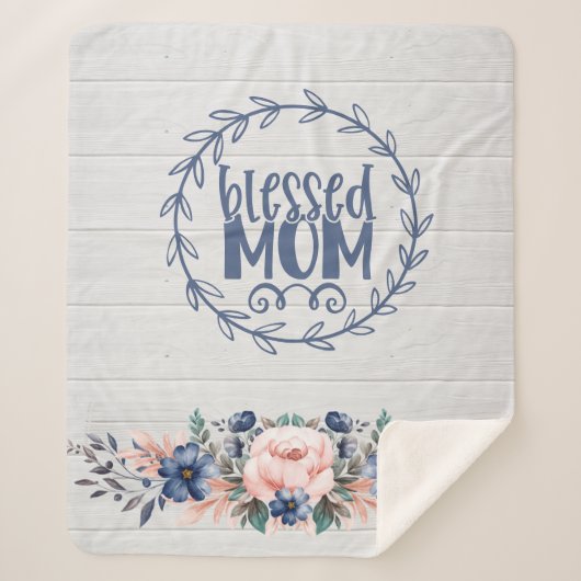 Blessed Mam Rustic Barn Wood Floral Moederdag Sherpa Deken (Voorkant)