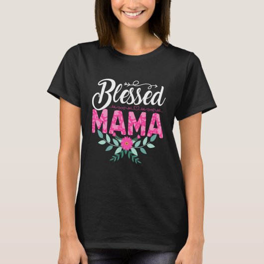 Blessed Mama Moederdag Flowers T-shirt (Voorkant)