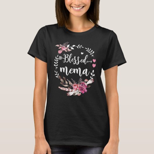 Blessed Mema Thanksgiving Floral T-shirt (Voorkant)