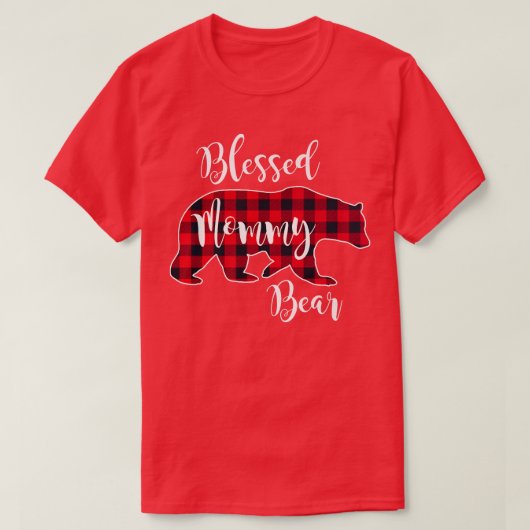 Blessed Mommy Bear Buffalo Check Plaid Pattern Mam T-shirt (Design voorkant)