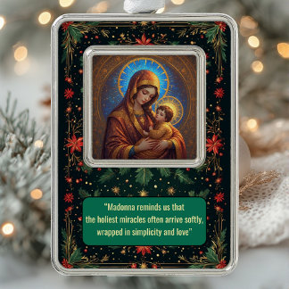 Blessed Mother and Baby Jesus Golden Halo Light  Verzilverd Kader Ornament