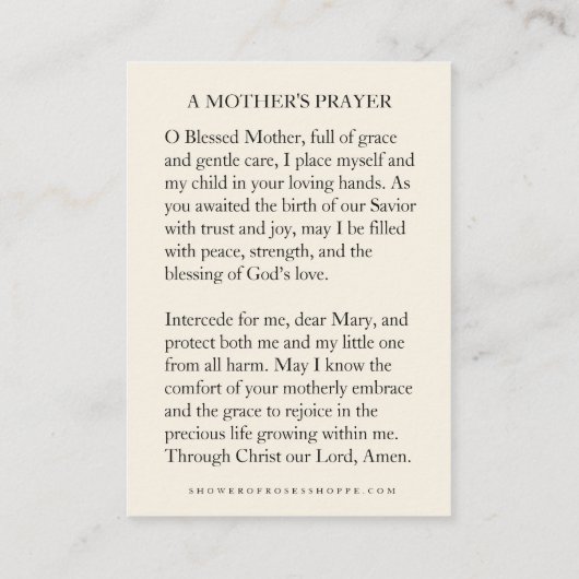 Blessed Mother Prayer Card for Expectant Mothers Informatiekaartje (Achterkant)