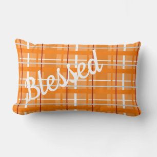 Blessed Orange Plaid Lumbar Coussin avec Reverse
