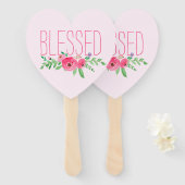 Blessed Pink Watercolor Floral Handwaaier (Voorkant en achterkant)