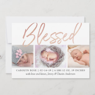 "Blessed" Roos Gold Foil Fotoaankondiging Aankondiging