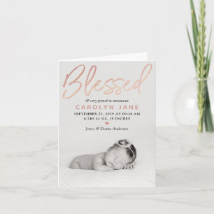 "Blessed" Roos Gold Foil Fotoaankondiging Feestdagen Kaart