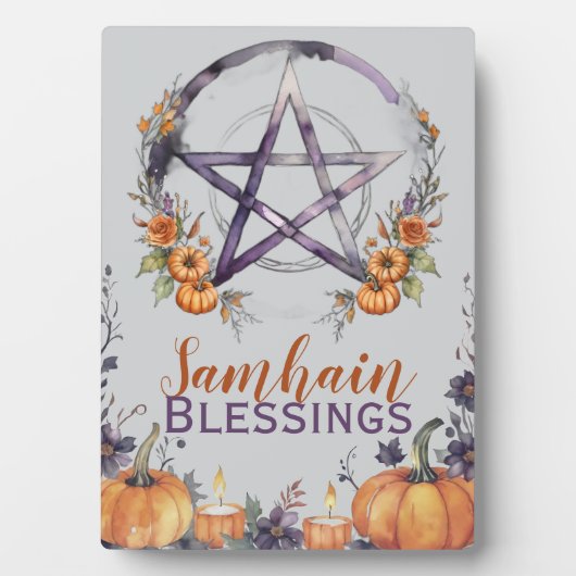 Blessed Samhain Pentacle & Fall Pumpkins Altar Fotoplaat (voorkant)