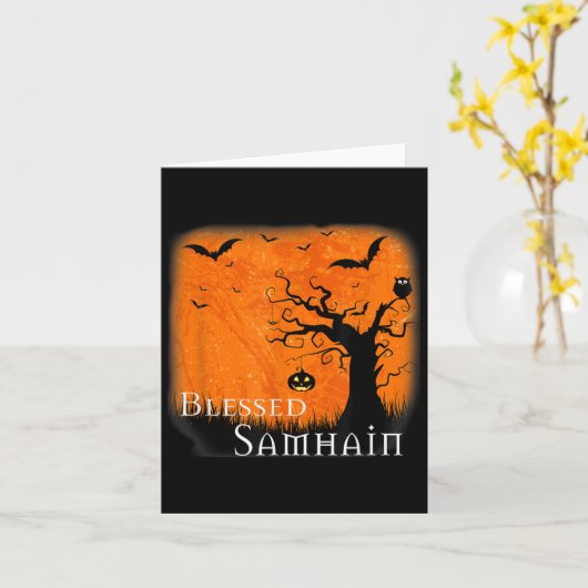 Blessed Samhain Wiccan Celtic Pagan Halloween Witc Kaart (Gele Bloem)