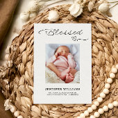 Blessed Script Flat Baby Birth Announcement Kaart