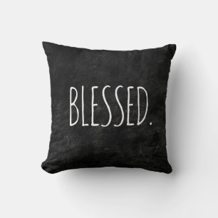 BLESSED Text op Black Leather Sierkussen