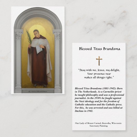 Blessed Titus Brandsma Carmelite Priest Heilige Ka Visitekaartje (Voorkant / Achterkant)