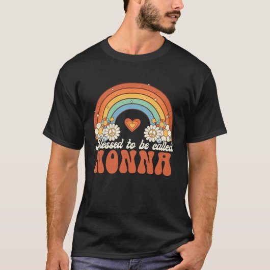 Blessed To Be Called Nonna Groovy Rainbow Mothers T-shirt (Voorkant)