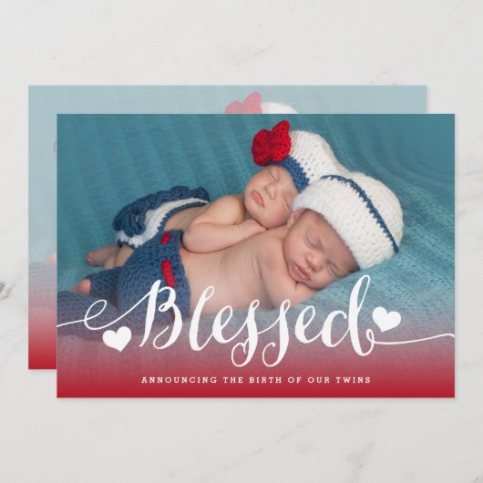 Blessed Twins | Faire-part de naissance Red Valent (Devant / Derrière)