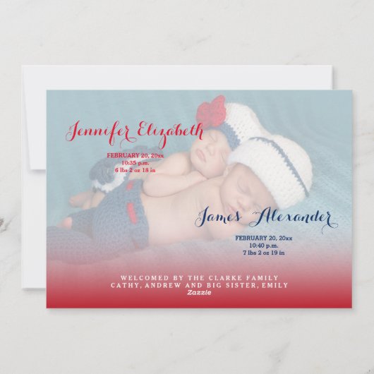 Blessed Twins | Faire-part de naissance Red Valent (Dos)