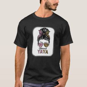 Blessed Yaya Leopard Messy Bun Yaya Moederdag Wo T-shirt