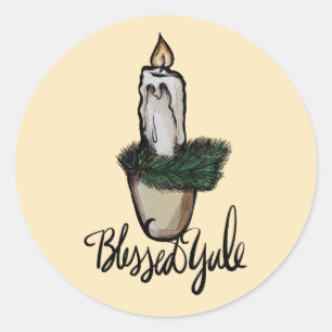 Blessed Yule Candle Ronde Sticker
