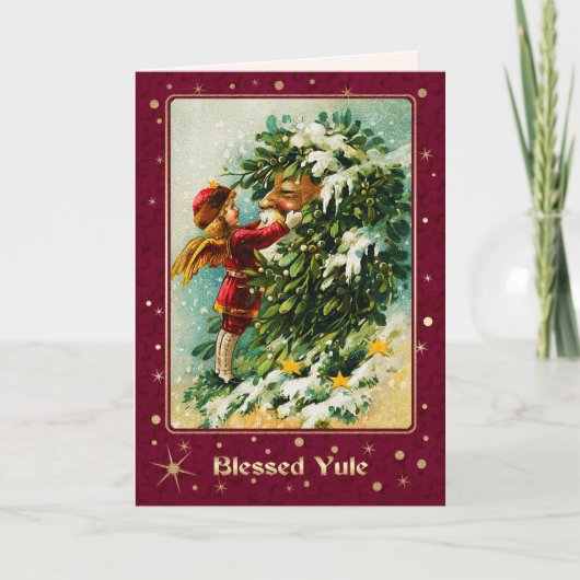 Blessed Yule. Vintage KerstAngel Feestdagen Kaart (Voorkant)
