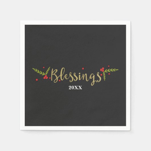 Blessings Black Gold & Red Kerstfeestdag Servetten (Voorkant)
