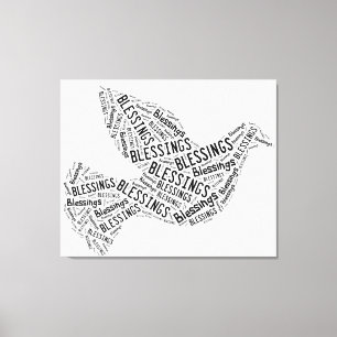 Blessings Dove, Black on White, Canvas Afdruk