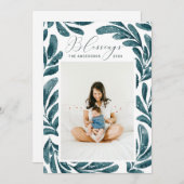 Blessings. Waterverf kerst met blauw Feestdagenkaart (Voorkant / Achterkant)