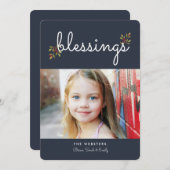 Blessures simples Carte photo de Noël | Bleu (Devant / Derrière)