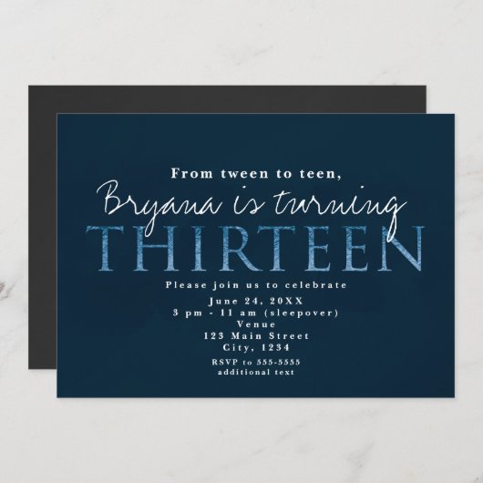 Bleu 13E 13 Anniversaire Invitation (Devant / Derrière)