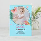 Bleu 1er anniversaire Papillon Invitation avec pho (Debout devant)
