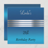 Bleu 21e anniversaire fêté Invitation (Devant / Derrière)