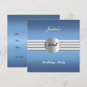 Bleu 21e anniversaire fêté Invitation (Devant / Derrière)
