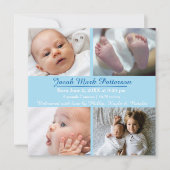 Bleu 4 photos - Faire-part de naissance (Devant)