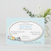 Bleu À damiers bébé garçon douche Invitation (Debout devant)