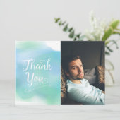 Bleu à la mode de carte photo de Merci (Debout devant)