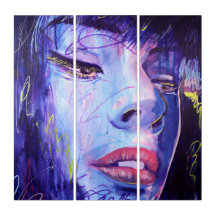 Bleu Abstrait avec Gold Graphic Woman Wall Art Set