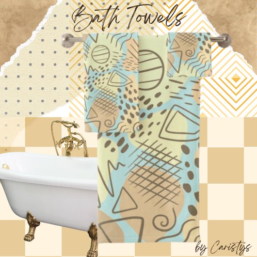 Bleu Abstrait contemporain, Jaune, Melon, Brown