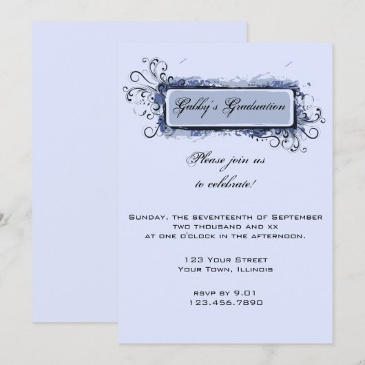 Bleu Abstrait Floral Graduation Party Invitation (Devant / Derrière)