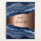 Bleu agate marbre rose or nom script 2023 (Devant)
