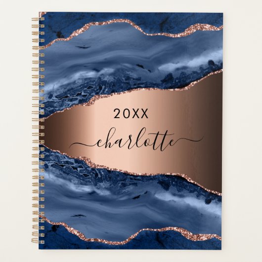 Bleu agate marbre rose or nom script 2023 (Devant)