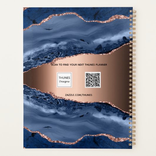 Bleu agate marbre rose or nom script 2023 (Dos)