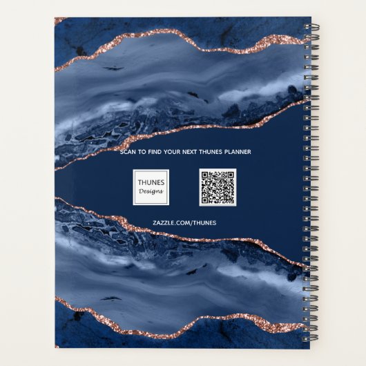 Bleu agate marbre rose or nom script 2025 (Dos)