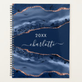 Bleu agate marbre rose or nom script 2025 (Devant)