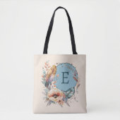 Bleu ajouter sac fourre-tout floral initial (Devant)