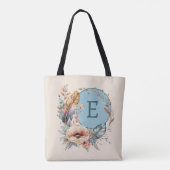 Bleu ajouter sac fourre-tout floral initial (Dos)