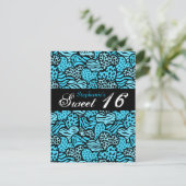 Bleu animal Coeurs motifs Sweet 16 Carte postale (Debout devant)