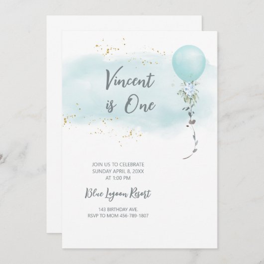 Bleu Anniversaire Invitation bébé Garçon couleur d (Devant / Derrière)