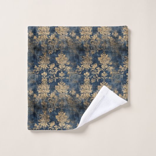 Bleu antique, motif Damas (Gant de toilette)